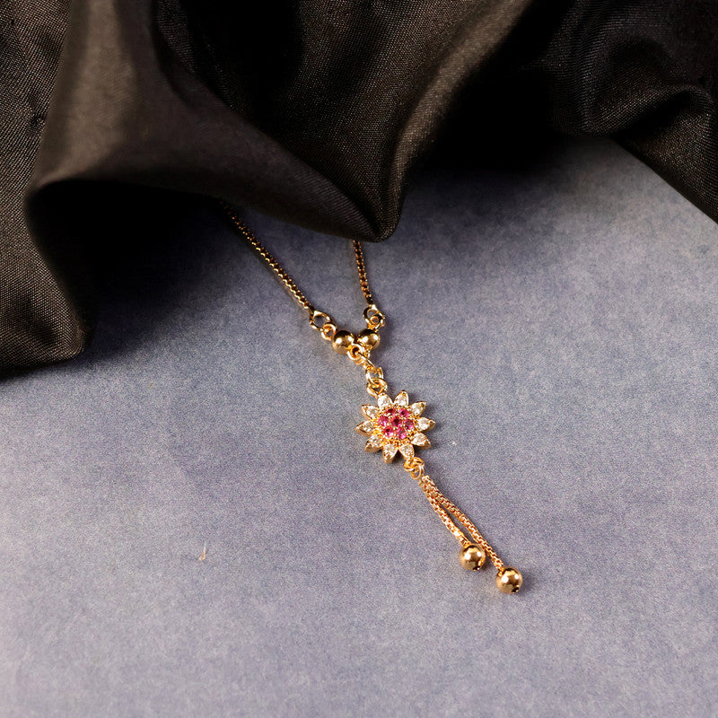 Elegant Floral Drop Pendant Necklace for Women – Gold-Plated with Sparkling Stones