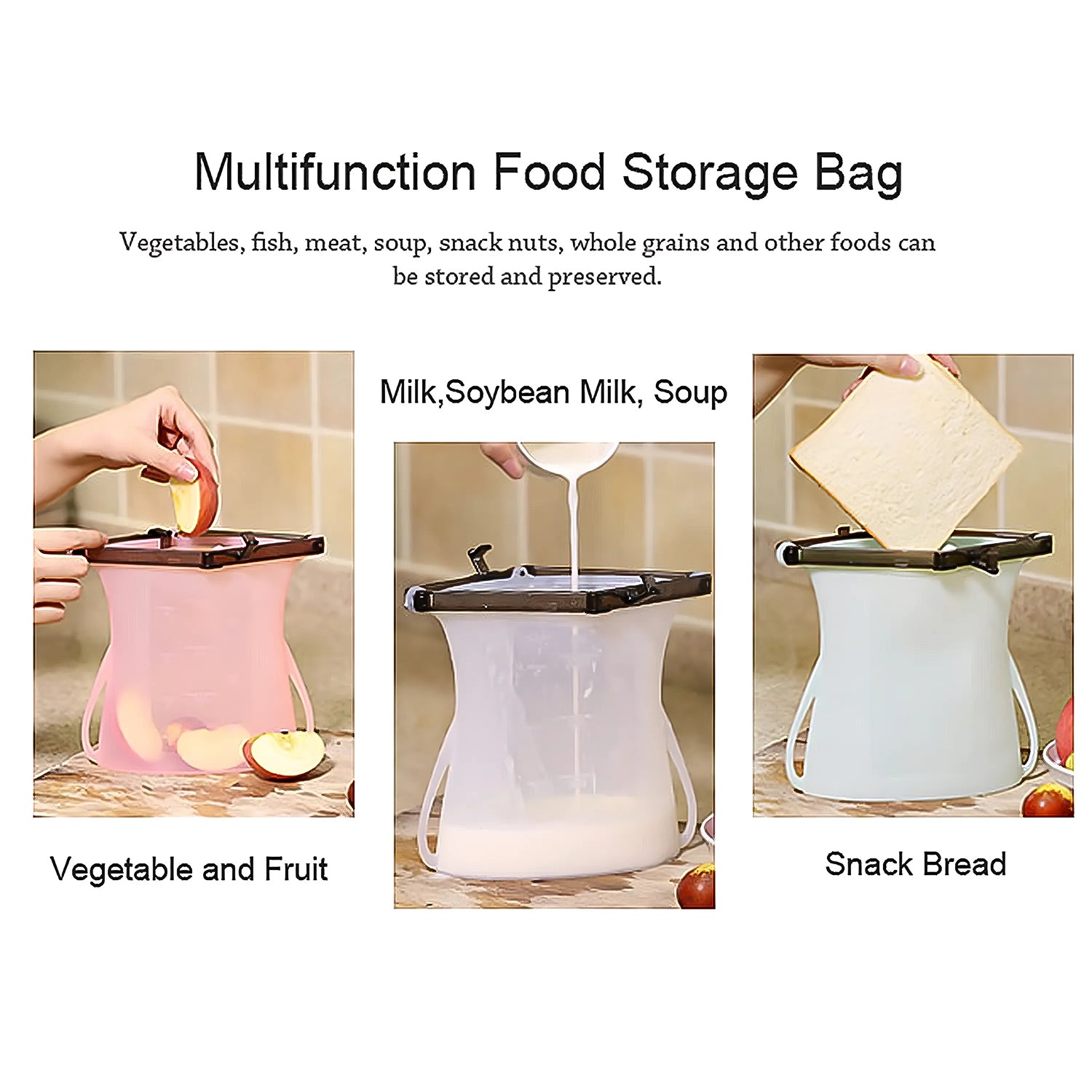 Reusable Silicone Food Bag – Leakproof, Flat Bottom, BPA-Free, Microwave & Dishwasher Safe