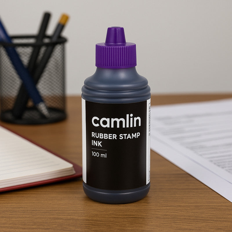 Camlin Rubber Stamp Ink – Violet Colour, 100 ml Long-Lasting Quick-Drying Ink for Office and Professional Use