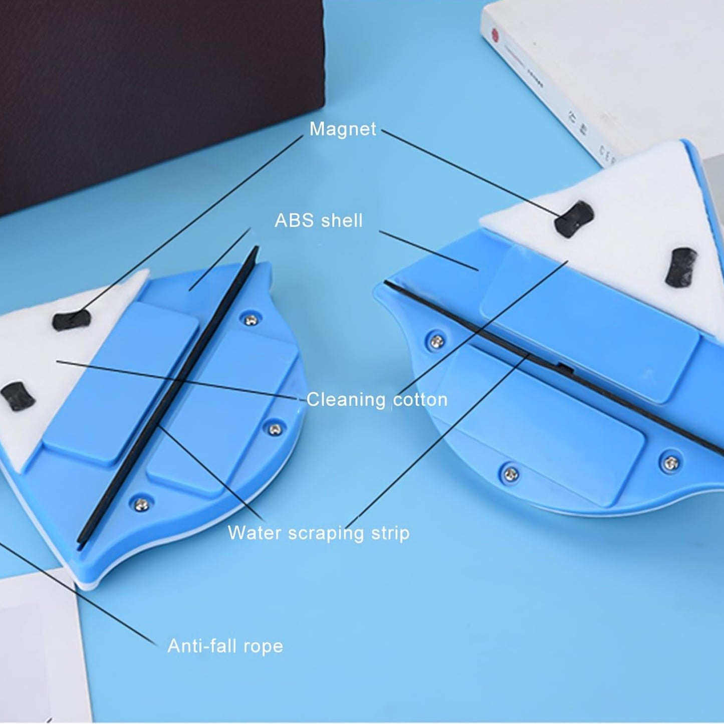 4976 ડબલ ફેસ ગ્લાસ ક્લીનર વિન્ડો સ્ક્વિજી, મેગ્નેટિક વિન્ડો ધોવાનું સાધન.