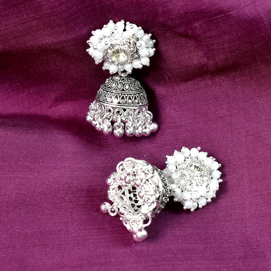 Silver Plated Traditional Bead Jhumka Earrings