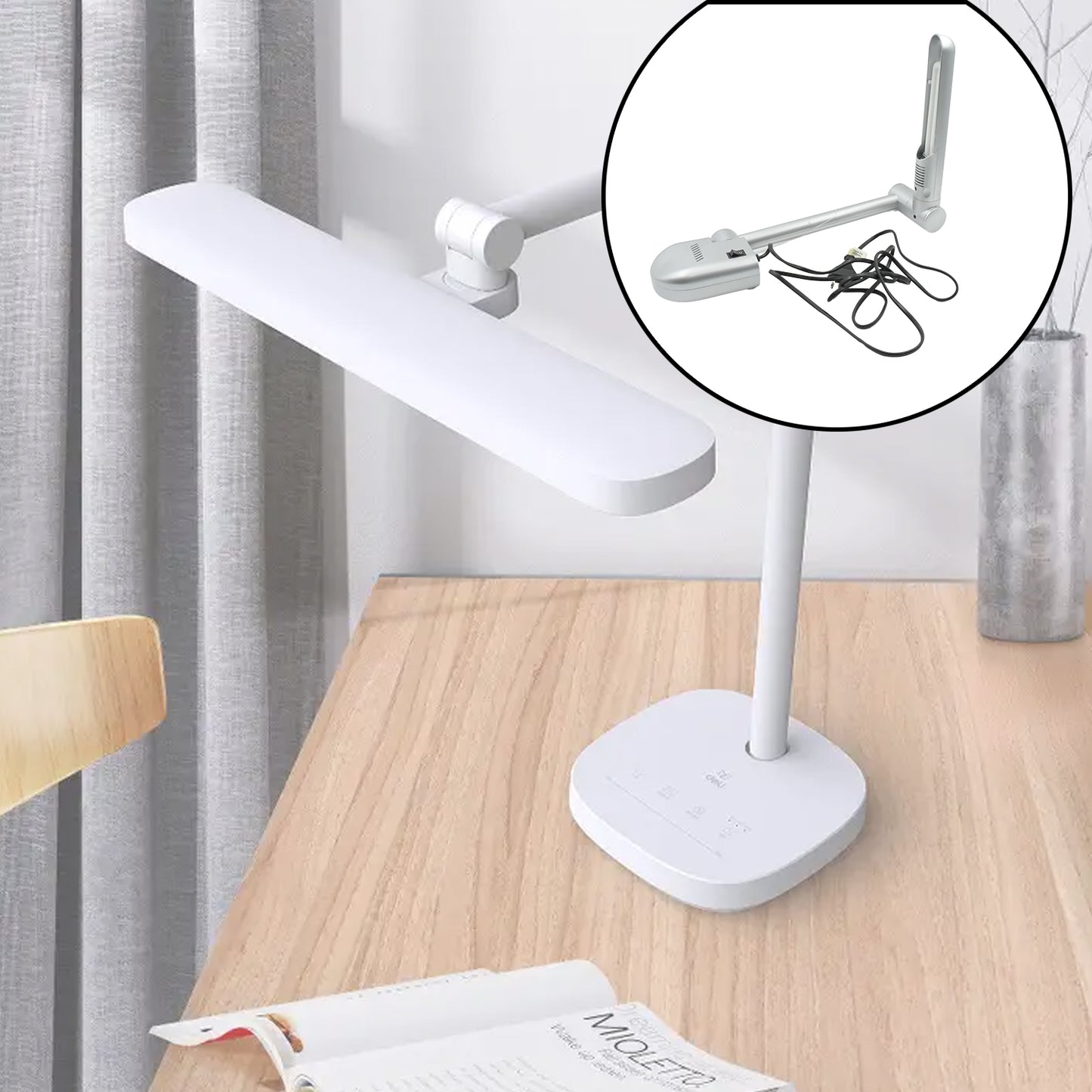 4153 મલ્ટિફંક્શનલ એલઇડી ડેસ્ક લેમ્પ ડિમેબલ ઓફિસ લેમ્પ ચિલ્ડ્રન્સ સ્ટુડન્ટ ડેસ્ક લેમ્પ રીડિંગ લેમ્પ વ્હાઇટ આઇ-કેરિંગ ડેસ્ક લાઇટ, એનર્જી સેવિંગ ડેસ્ક લેમ્પ ટેબલ લેમ્પ - સ્ટડી ડેસ્ક લેમ્પ (1 પીસી)