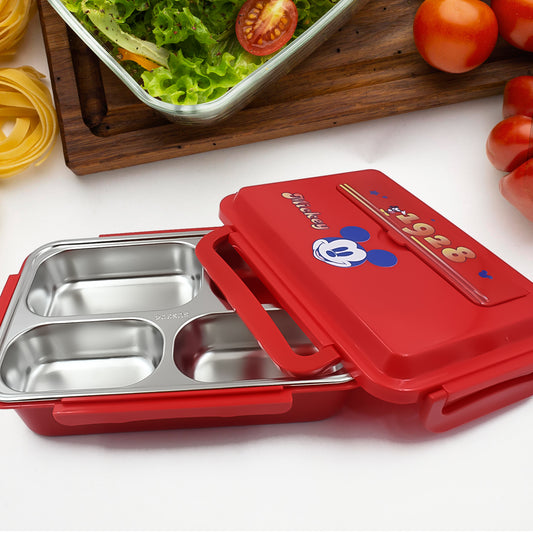 कार्टून प्रिंटेड 4 कम्पार्टमेंट इंसुलेटेड लंच बॉक्स स्टेनलेस स्टील | लड़कों, लड़कियों, स्कूल और ऑफिस के पुरुषों के लिए माइक्रोवेव और डिशवॉशर और फ्रीजर सुरक्षित वयस्क बच्चों के खाद्य कंटेनर के लिए टिफिन बॉक्स (1 पीस)