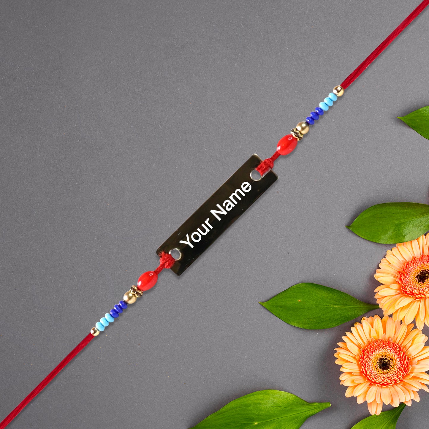 Personalized Name Rakhi with Beaded Thread – Customizable for Brother