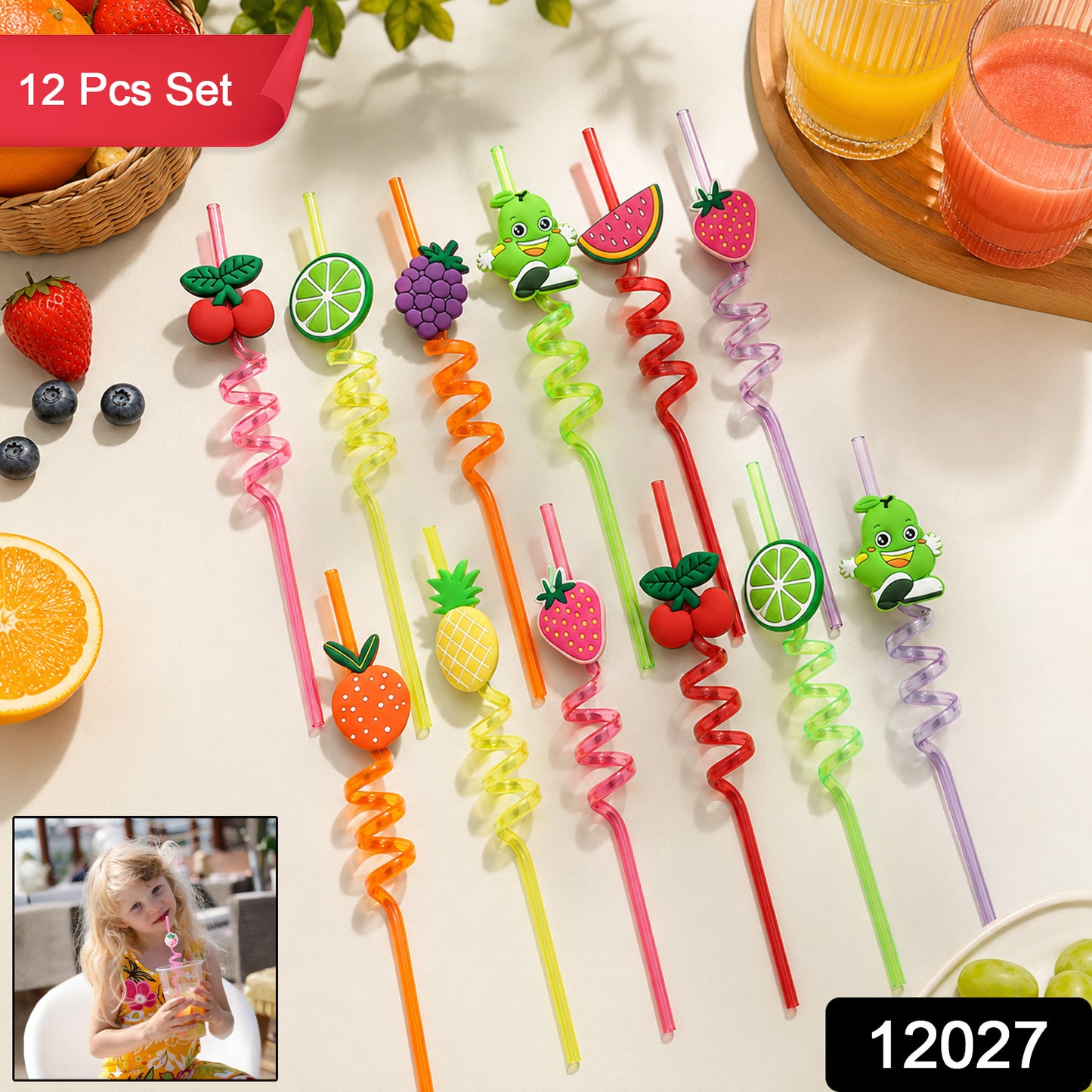 Close-up of colorful cartoon truck designs on plastic straws