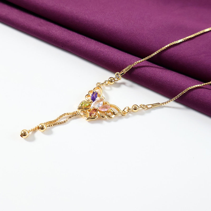 Gold-Plated Butterfly Pendant Necklace with Multicolor Crystals for Women