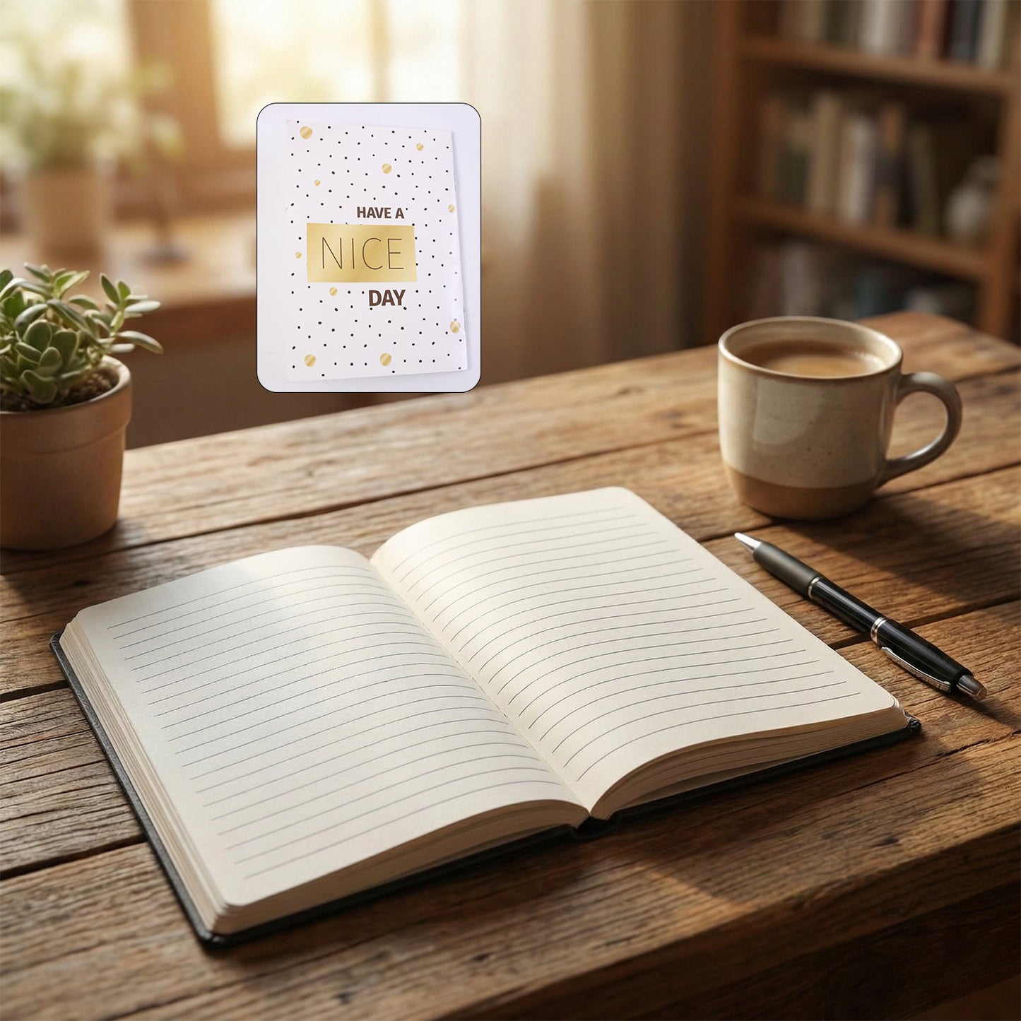 Notebook front cover next to pen