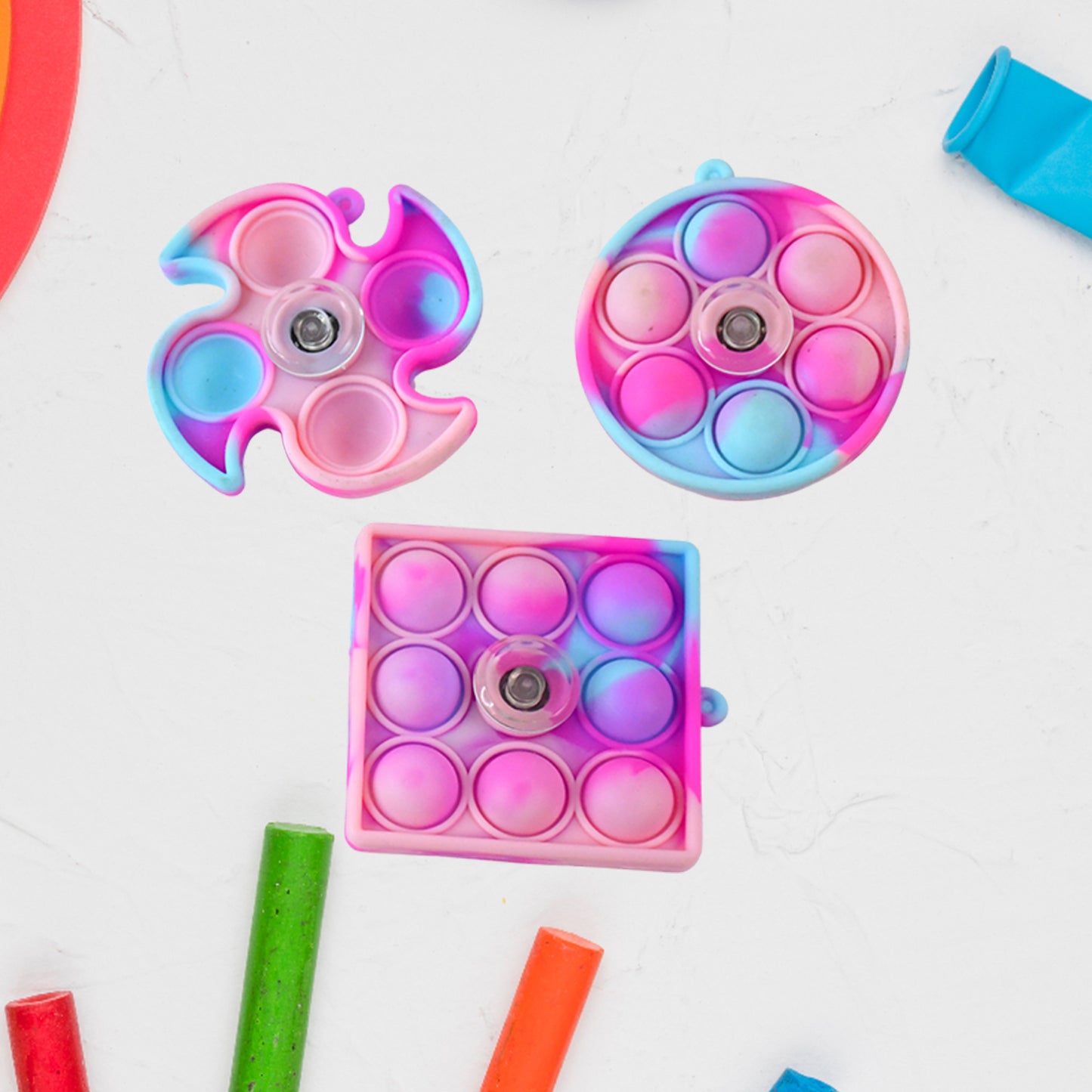 Silicone Pop It Fidget Spinner Keychain Toy (1 Pc)