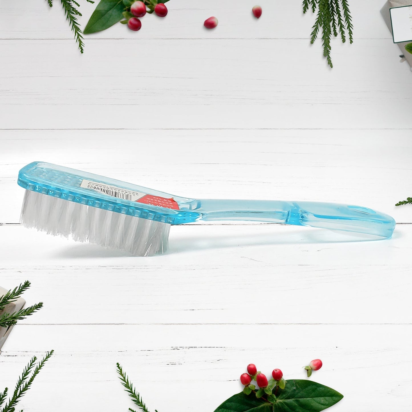 Scrubbing brush in use on shoe sole