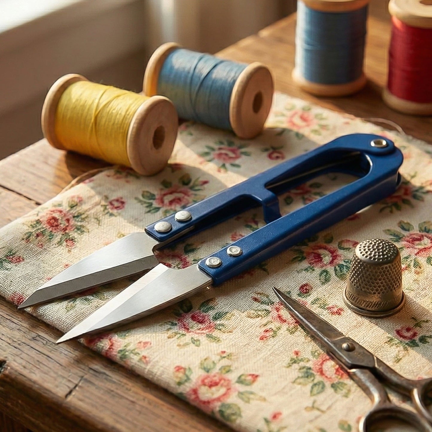 Sewing scissors cutting fabric
