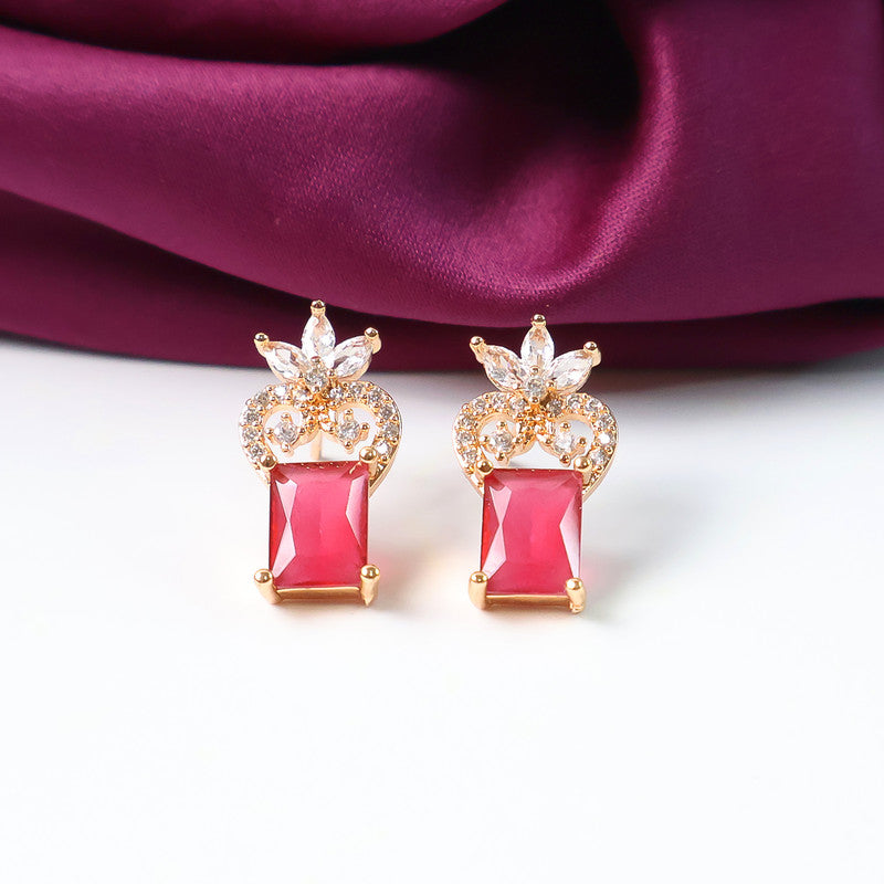 Royal Red Stone CZ Crown Design Earrings for Women