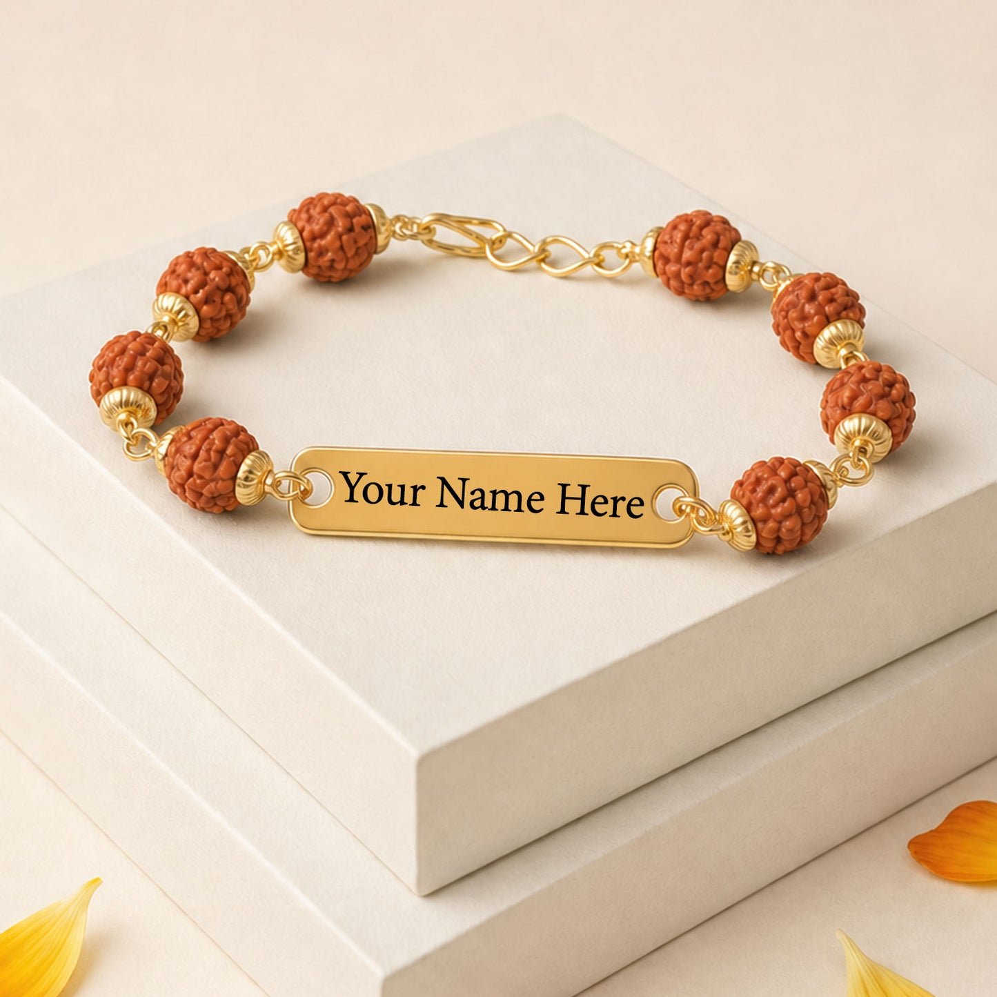 Customized Rudraksha Bracelet Golden Plate Engraved Name (1 Pc)