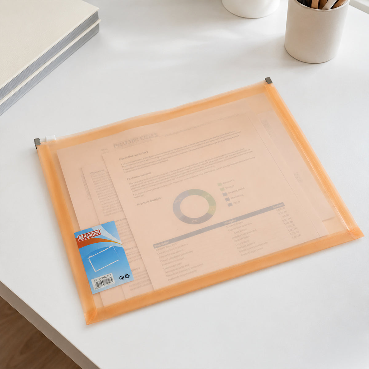 Slim lightweight plastic document folder ideal for school, college, and office use