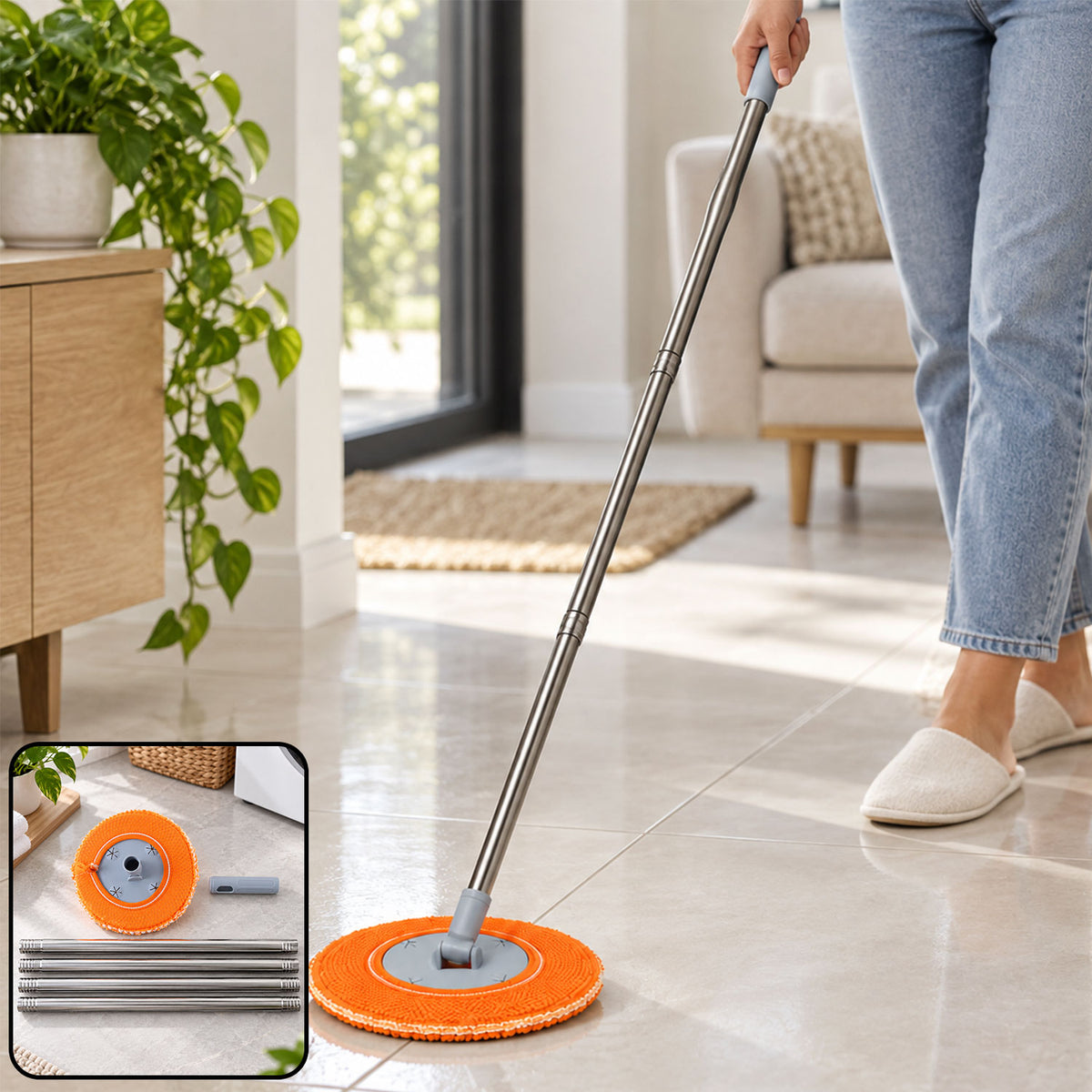 Spin Mop with Microfiber Head – Easy & Efficient Floor Cleaning