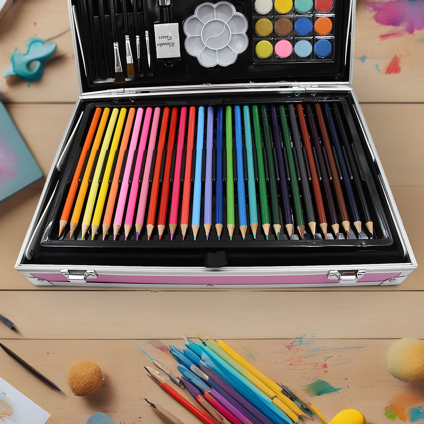 17980 Professional Art Set-Drawing Painting Sketching Coloring Kids Set All in 1 Art Case Perfect for Kids with Unicorn Design Case, Shading Crayons Oil Pastels Color Set Watercolor Cakes Paint Brush Sharpener Eraser (145 Pcs Set)