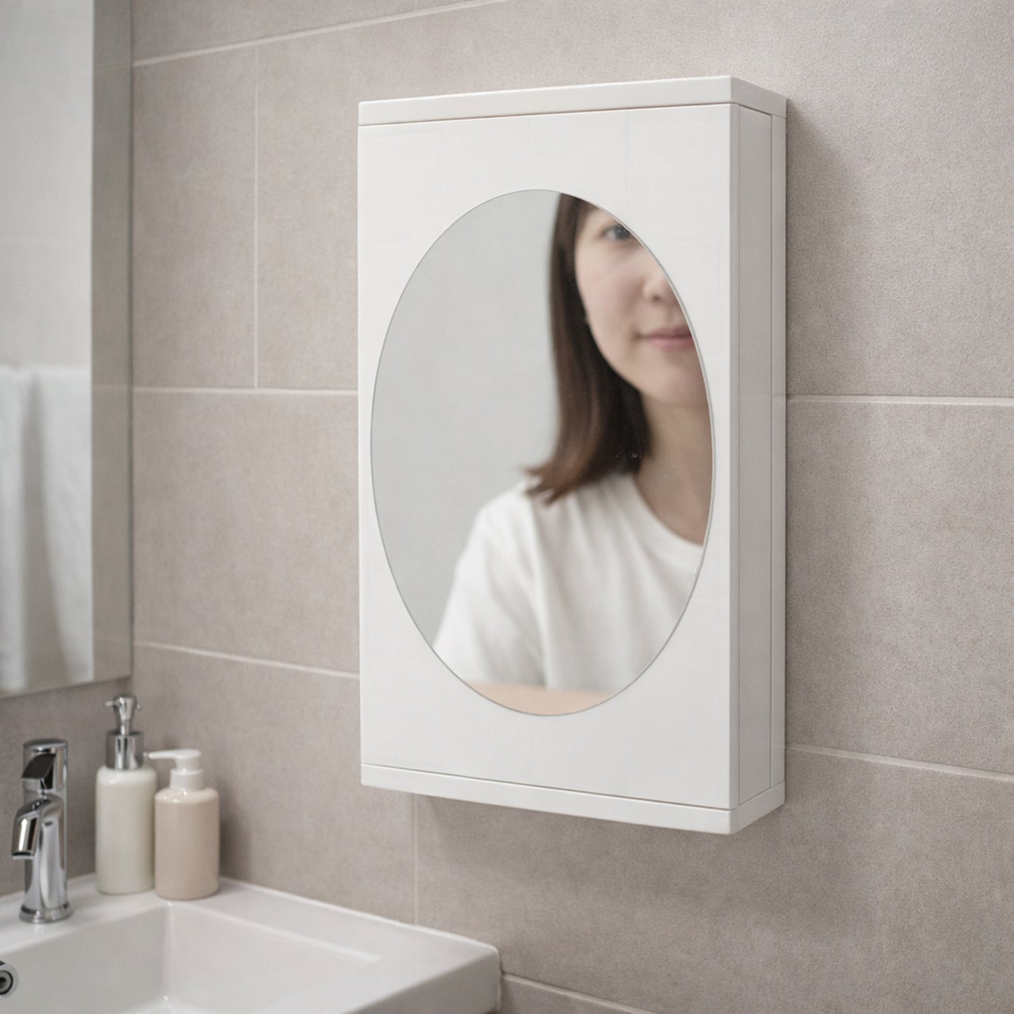 Wall mounted rotating bathroom mirror cabinet 22x42 cm