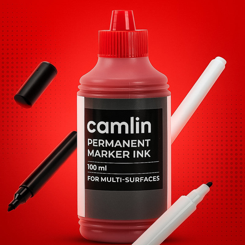 Camlin Permanent Marker Ink 100 ml – Red Color Refill Ink for Multi-Surfaces