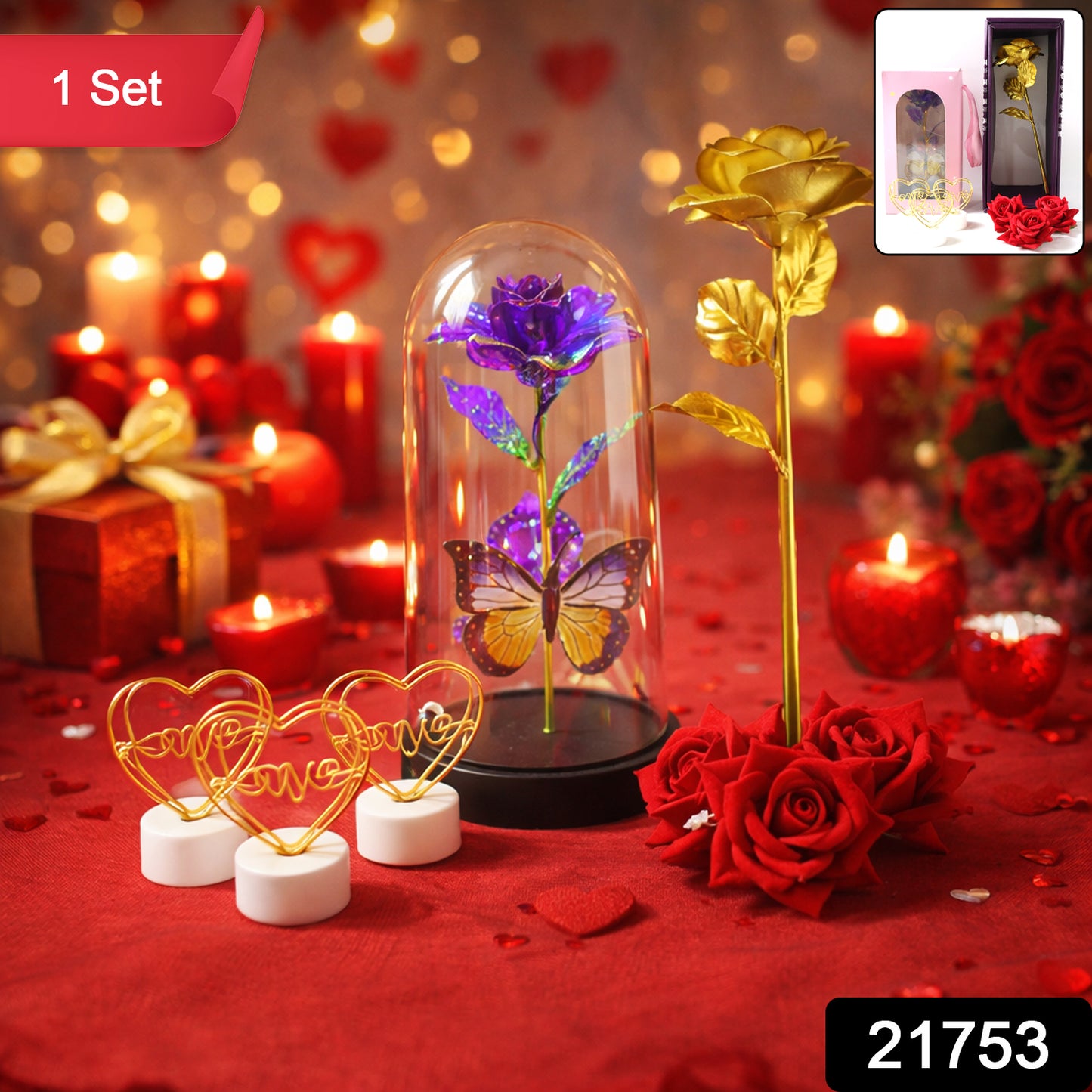 Artificial Golden Rose in gift set