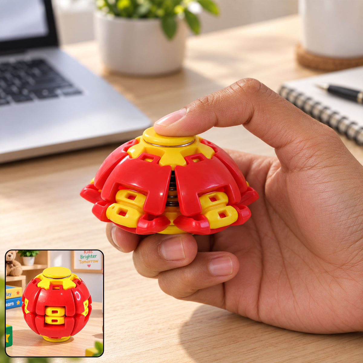 Transforming Spinner Flat Ball Toy with 360 Degree Spin for Kids and Desk Play
