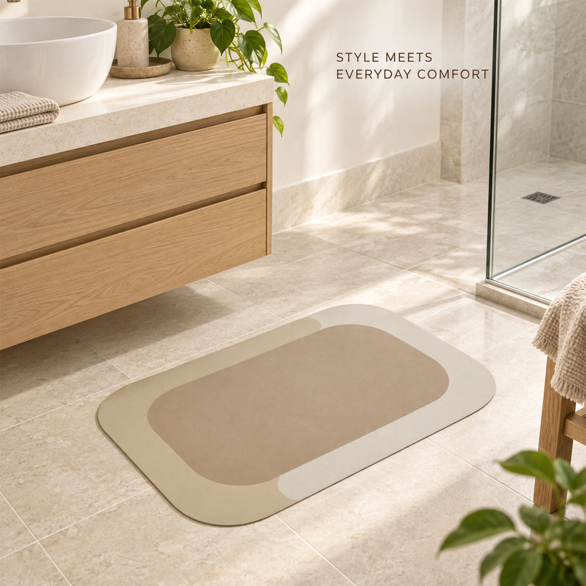 Decorative Bathroom Floor Mat with Soft Top Surface and Border (1 Pc, 59x40 Cm)