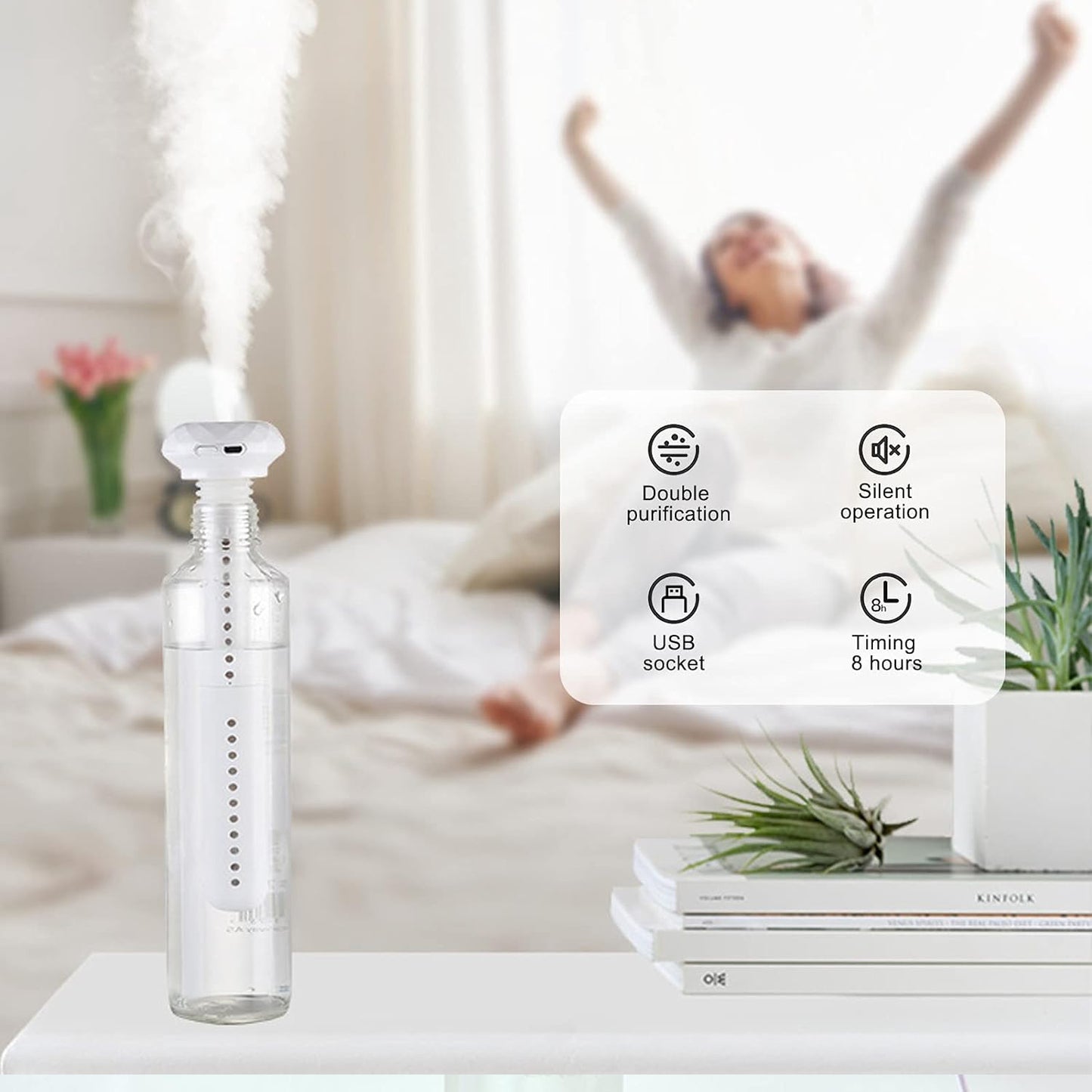 कार के लिए मिनी पोर्टेबल ह्यूमिडिफायर, व्यक्तिगत USB संचालित बेडरूम शांत ह्यूमिडिफाइड अल्ट्रासोनिक कूल मिस्ट ह्यूमिडिफायर प्लांट, कार, यात्रा, कार्यालय, होटल (1 पीस)