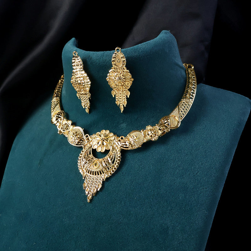 Royal Floral Engraved Choker Necklace Set – Exquisite Festive & Wedding Wear Jewellery