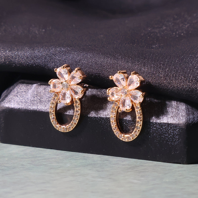 Floral Oval Loop CZ Stone Earrings for Women