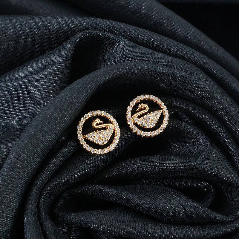 Graceful Swan Design CZ Stone Stud Earrings for Women