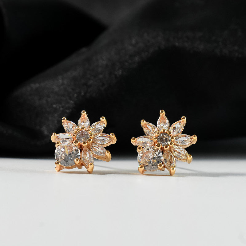 Charming Floral Design CZ Stone Stud Earrings for Women