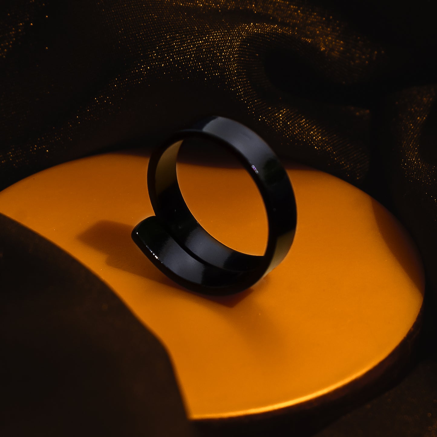 Personalized Glossy Black Adjustable Name Ring