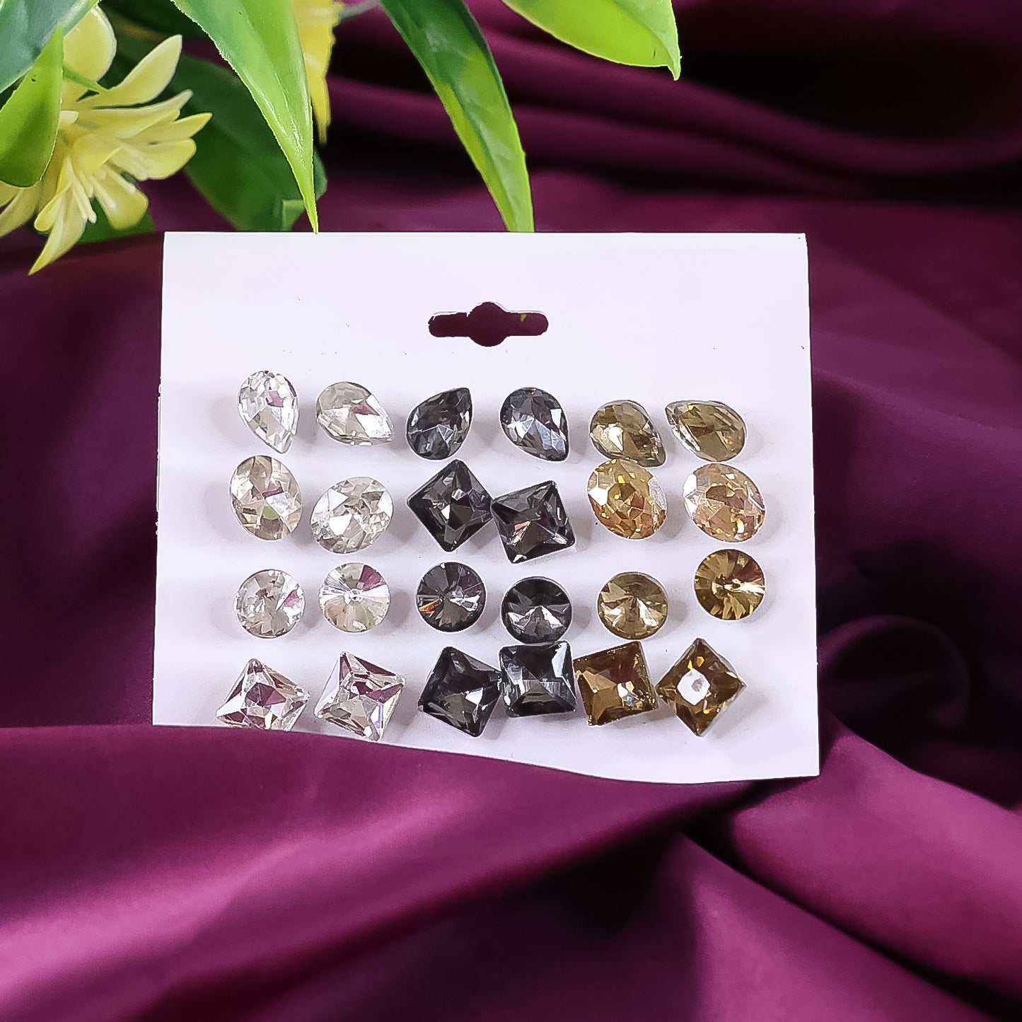 Stud Earrings With Single Stone Alloy Stud Earring (Set Of 12)