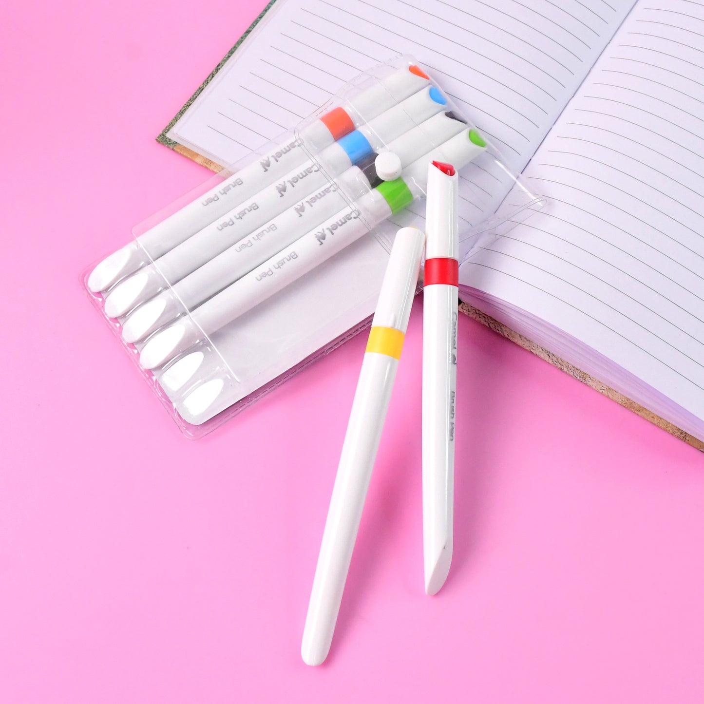 Camel Brush Pens – 6 Vibrant Shades (Flexible Tip for Watercolor Effects, Lettering & Sketching)