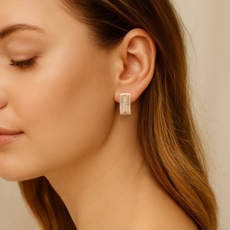 Elegant Double Row CZ Stone Hoop Earrings for Women