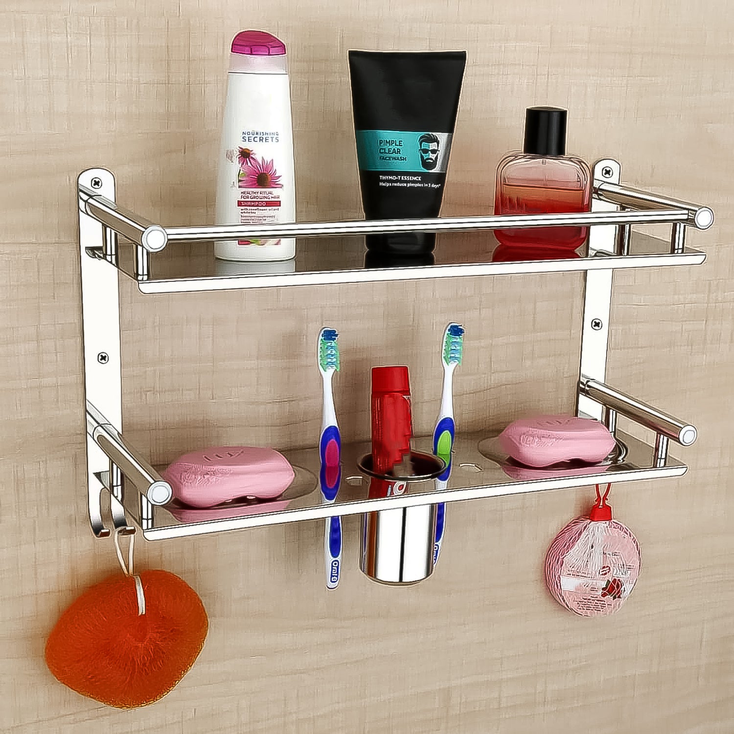 Stainless Steel 2 Tier 5 In 1 Multi Use Shelf