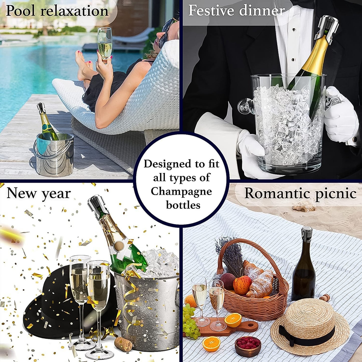 स्टेनलेस स्टील सील स्पार्कलिंग शैम्पेन बोतल डाट बड़ा आकार