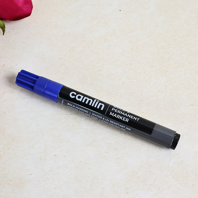 Camlin Bold-E Permanent Marker – Blue Colour, Bold & Long-Lasting Ink, Refillable Permanent Markers for Multi-Surfaces – Pack of 10