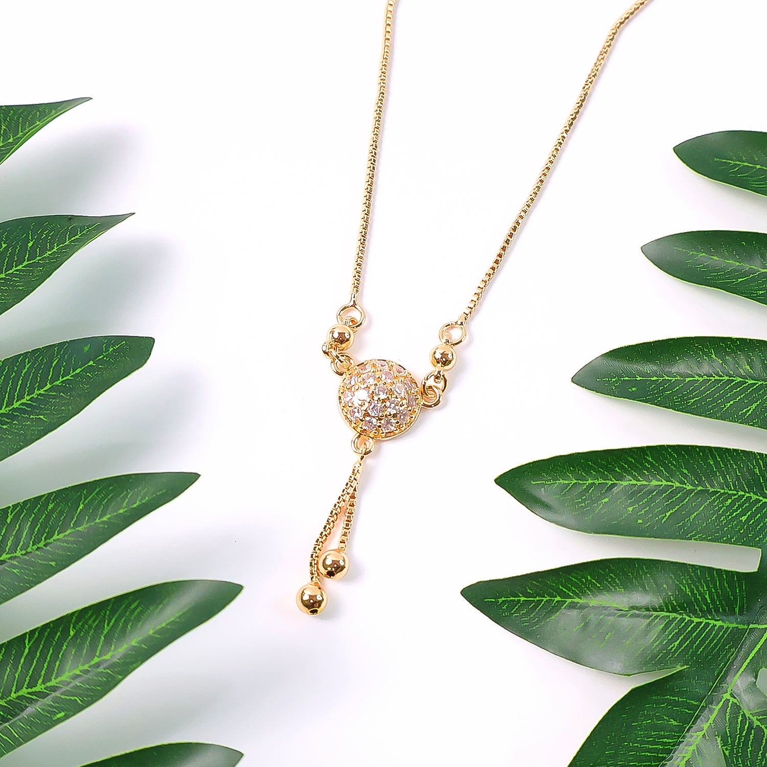 Elegant Gold-Plated Round Pendant Necklace with Dual Hanging Chains for Women