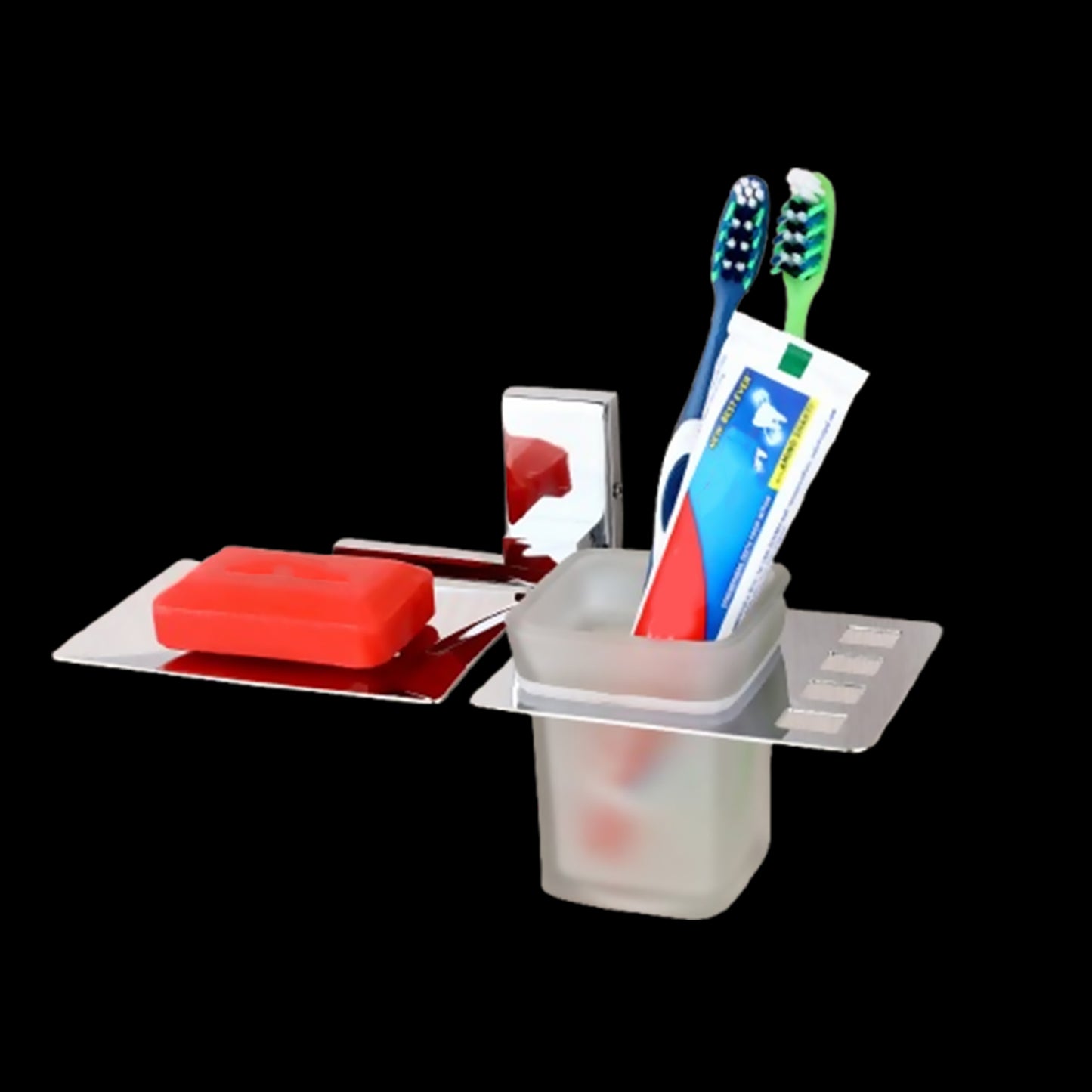 STAINLESS STEEL SOAP DISH WITH TUMBLER HOLDER