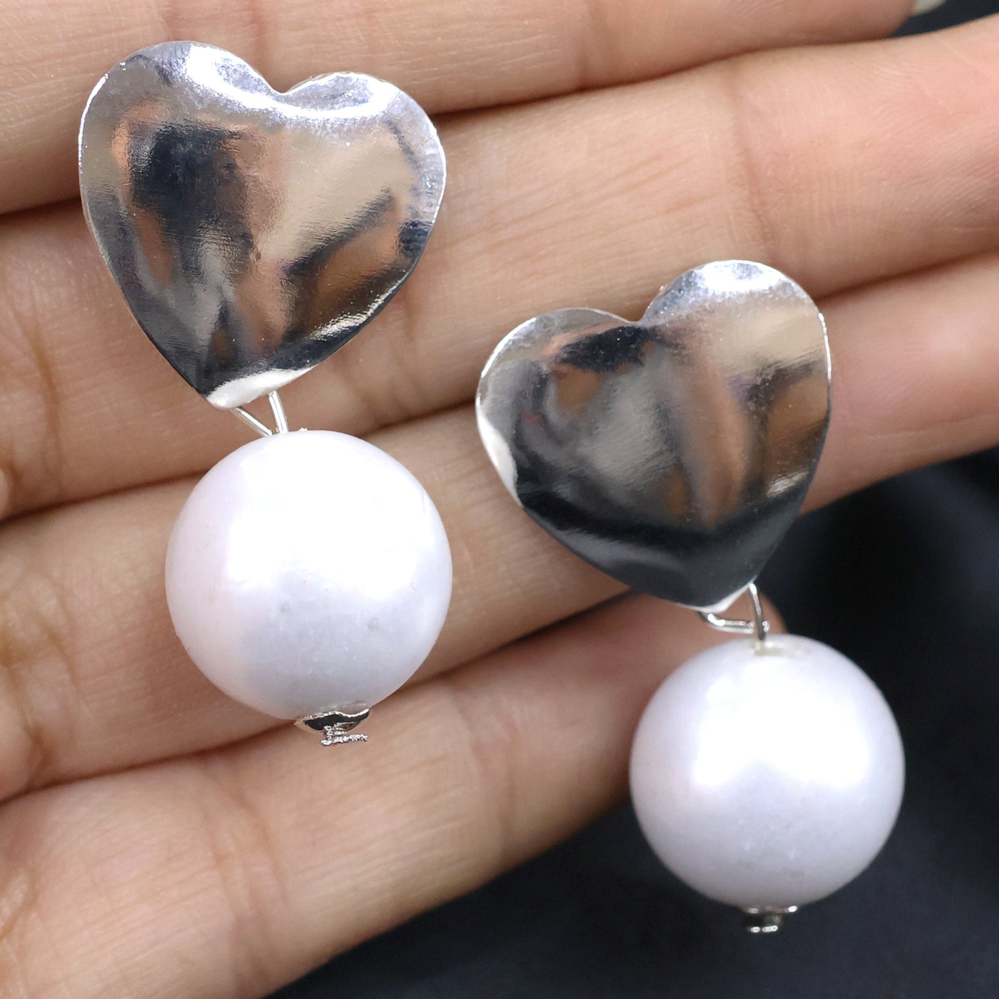 Pearl Heart Earrings White Silver Tone For Women And Girls (1Pc)