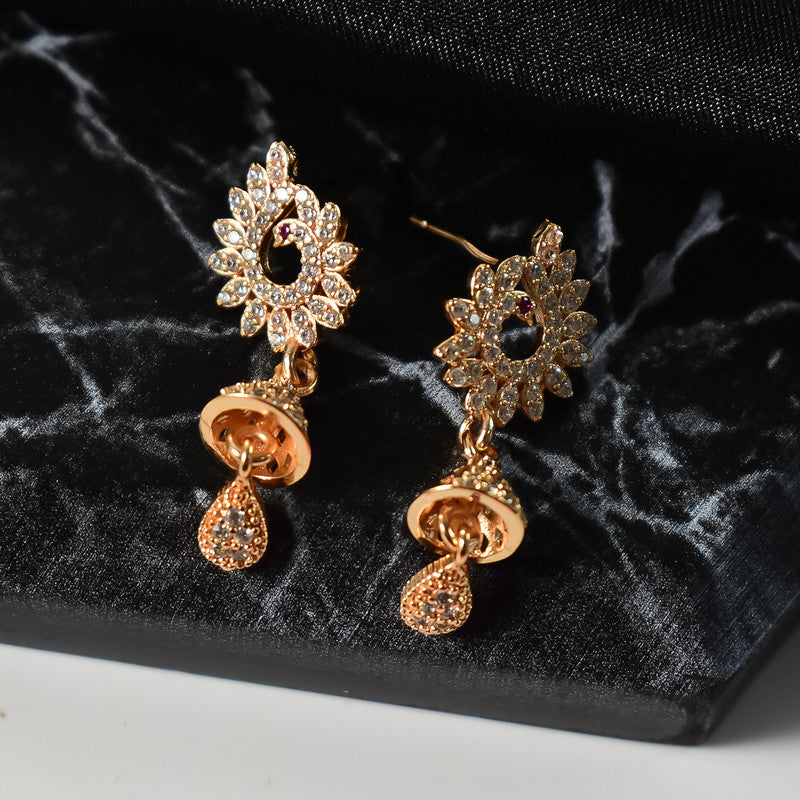 Stylish Floral Jhumka Design CZ Stone Drop Earrings for Women