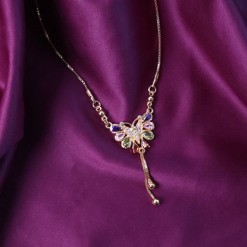 Elegant Multicolor Butterfly Pendant Necklace for Women – Gold Plated with Crystal Charms