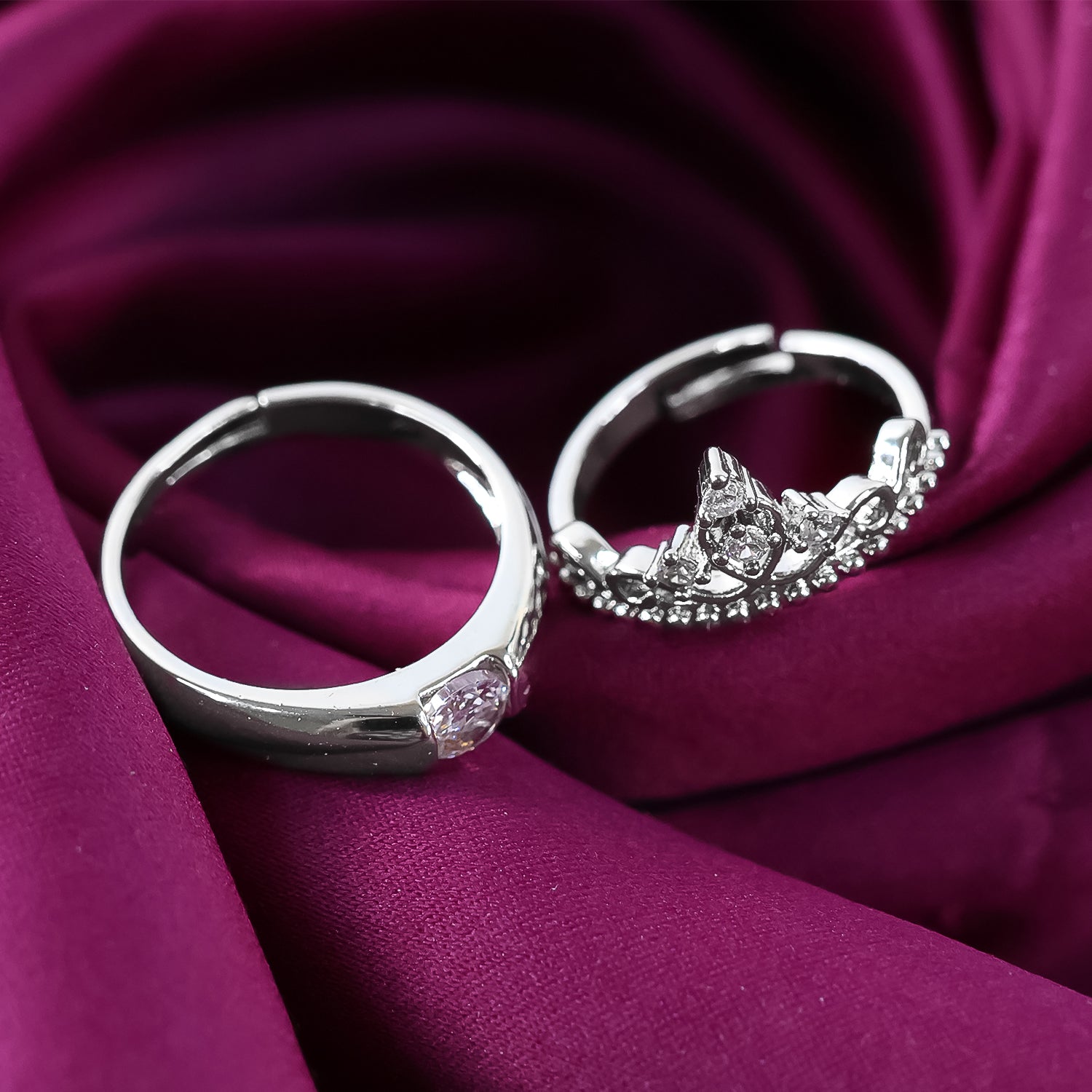 Sterling Oxidised Silver Couple Ring Gift With Attractive Red Love Box (2Pcs)