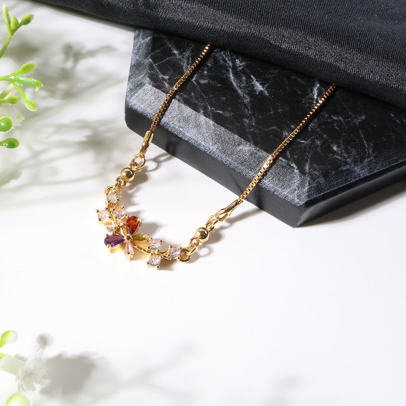 Floral Multicolor Crystal Pendant Necklace for Women