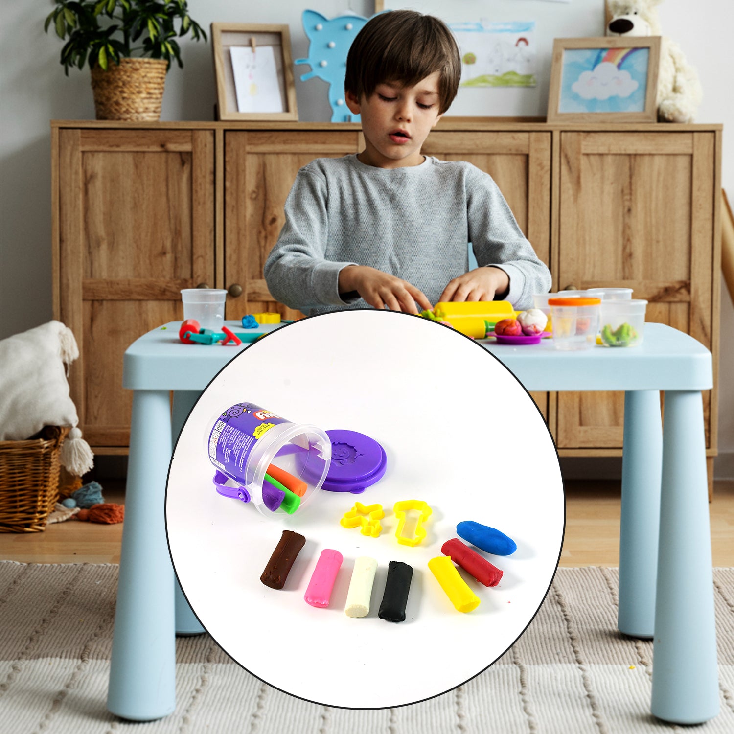 Frisky Dough Modelling Clay Set – 12 Multicolor Dough Sticks with Shape Cutters in Storage Bucket