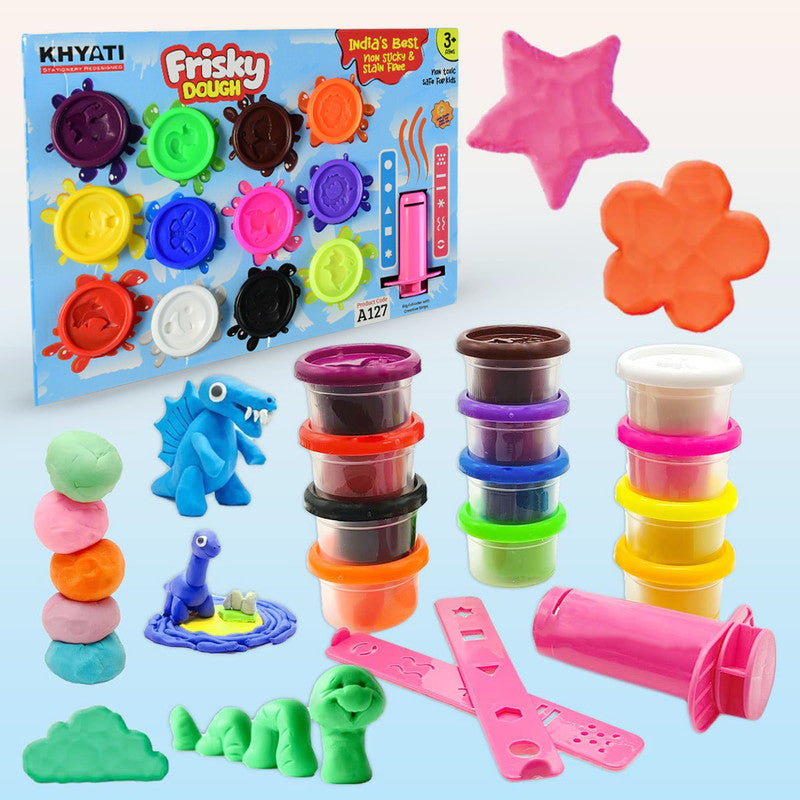Khyati Frisky Dough Set – 12 Colour Modelling Clay with Extruder & Creative Shape Strips