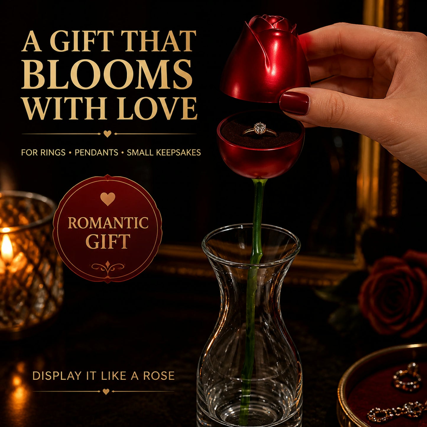 Red Rose Jewelry Box – Romantic Metal Gift | Glimmerly