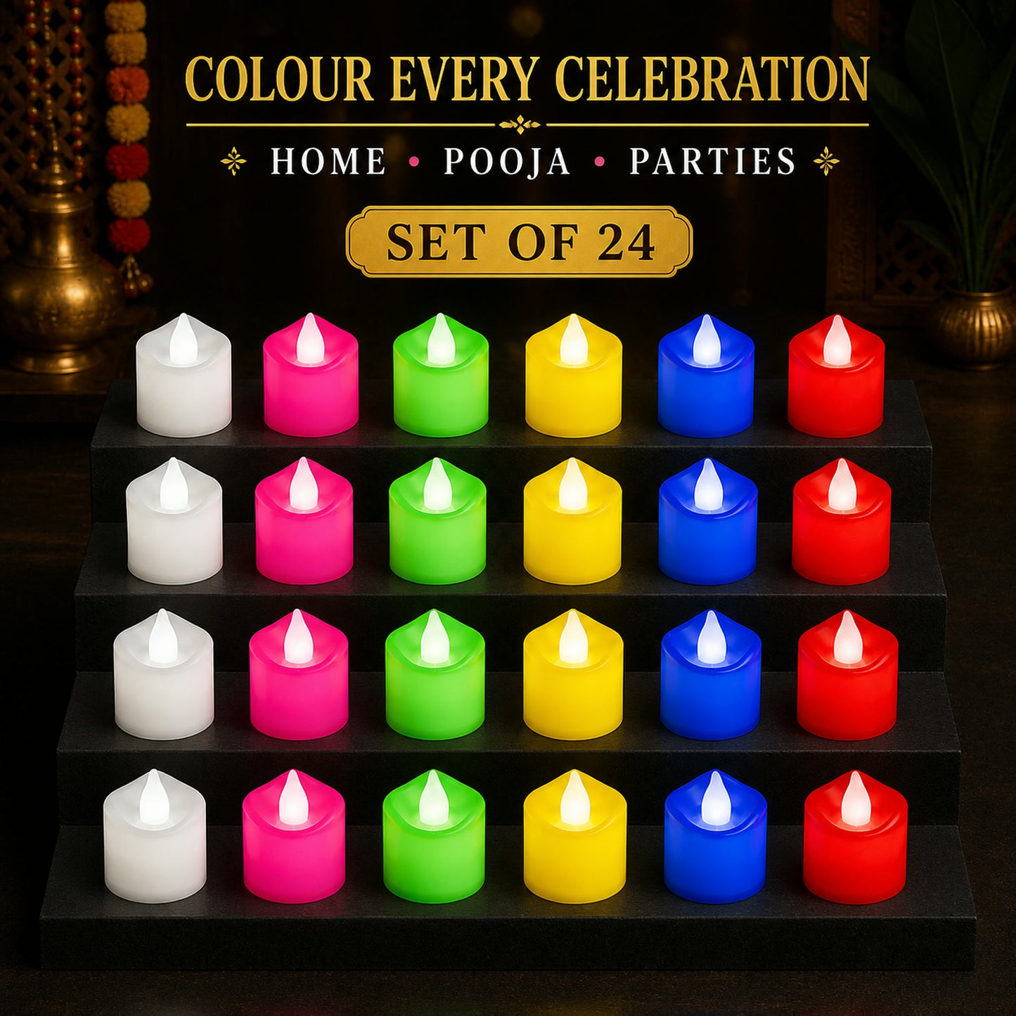 LED Tealight Candles – 24 Pcs Multicolor | Indo Glow