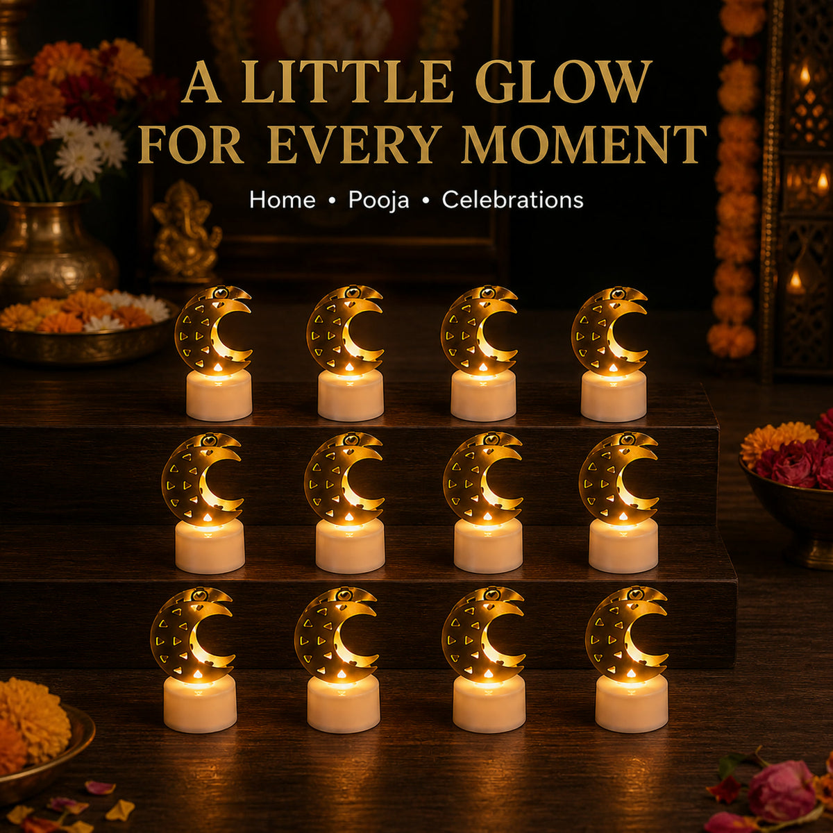 Moon Shaped Flameless LED Candles – (12 Pc Set)