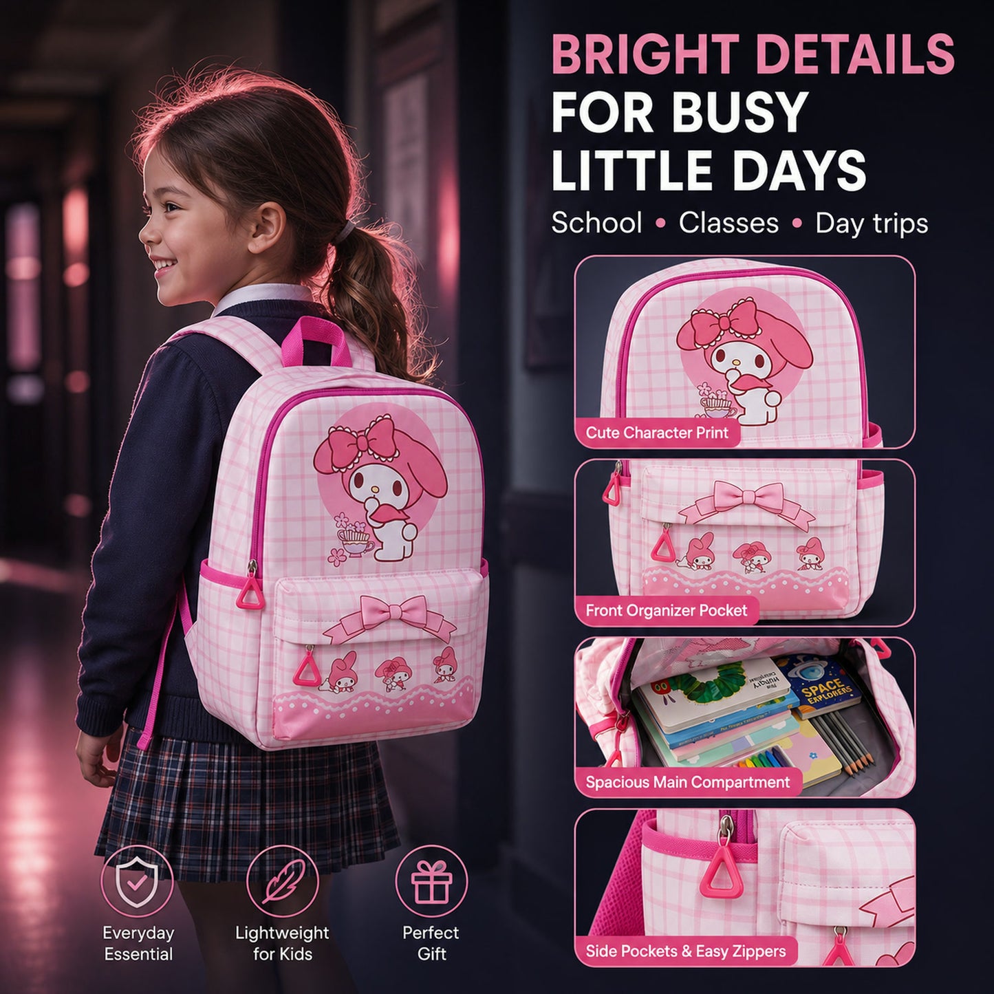 Kids Backpack – Adorable My Melody Design with Bow & Bunny