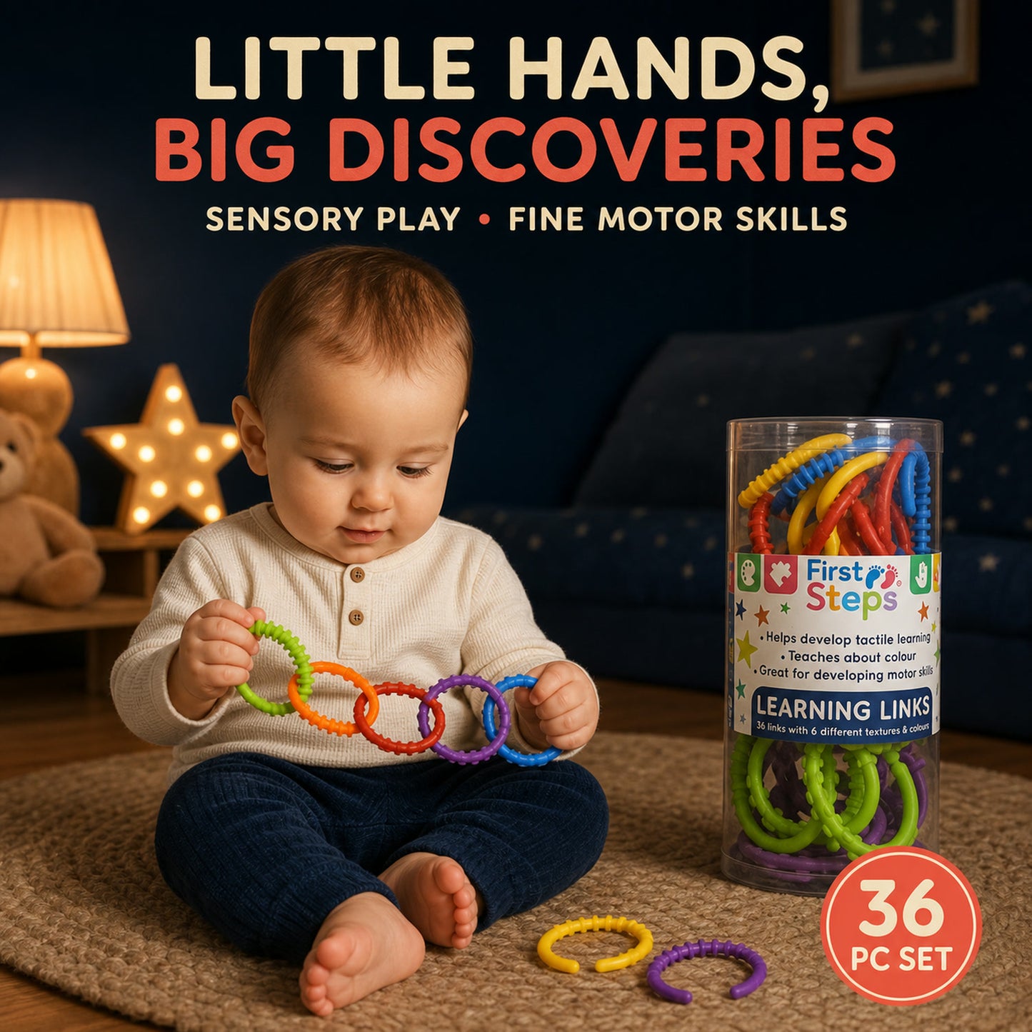 Baby Learning Links – 36 Pc Educational Toy Set for Motor Skills